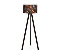 Lámpara de pie trípode newport 1xe27 20 w mdf pvc 21 x ø 38 cm negro / multicolor [lux.pro]