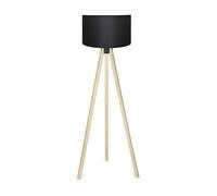 Lámpara de pie trípode newport 1xe27 20 w mdf textil 21 x ø 38 cm efecto madera / negro [lux.pro]