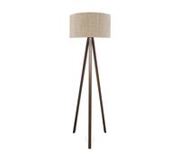Lámpara de pie trípode newport 1xe27 20 w mdf textil 21 x ø 38 cm - marrón claro / efecto madera [lux.pro]