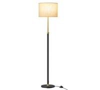 Lámpara de pie VASAGLE, Navidad, lámpara de lectura regulable en altura, 140-170 cm de altura, moderna, con interruptor de pedal, pantalla de tela, casquillo E27, dorado y negro/negro tinta
