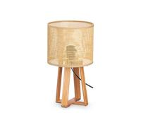 Lámpara de Sobremesa de Pantalla trenzada decorativa, Natural y Madera 36 cm | Lámpara Boho Japandi para Dormitorio, Salón y Mesita de Noche | Lámpara Decorativa de Mesa con Pantalla Cilíndrica Natura