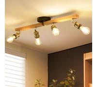 Lámpara de techo ANWIO, madera, 4 luces, casquillo E27. Foco de techo LED vintage, 4 luces, inclinable, estilo rústico. Lámpara de techo de madera, foco para pared, ideal para salón, dormitorio, cocin