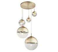 Lámpara de techo colgante de cristal y vidrio dorada 65 cm varus globo 5 luces e27 con altura regulable. altura máxima 150 cm