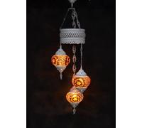 Lámpara de techo con 3 esferas de mosaico en tonos naranja y marrón, de aproximadamente 80 cm de diámetro, un elegante candelabro para cualquier ambiente