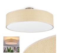 Lámpara de techo HOFSTEIN Foggia, lámpara de techo de metal/mimbre/tela/plástico en níquel mate/natural/beige/blanco, lámpara redonda Boho (Ø 50 cm), E27, comedor, sala de estar, dormitorio, cocina