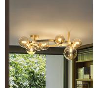 Lámpara de techo IDEAL LUX Perlage, latón/ámbar, longitud 70 cm, 10 luces