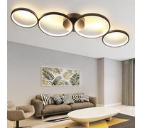 Lámpara de techo LED moderna 4 llamas en apariencia de anillo 3000k lámpara | de techo blanca cálida 37W lámpara de salón interior negra hecha de aluminio lámpara de dormitorio lámpara de oficina, 89cm