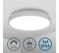 Lámpara de techo LED para baño, 12W, diseño moderno, color plateado, grado de protección IP44, temperatura de color 4.000K