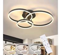 Lámpara de techo LED para sala de estar, regulable con control remoto, diseño moderno con 3 anillos, color negro, 74W