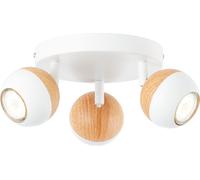 Lámpara de techo LED "Spotrondell Scan" blanca/madera, con 3 focos de 3W cada uno, casquillo GU10, 750 lúmenes, luz blanca cálida (3000K), con posibilidad de ajuste direccional