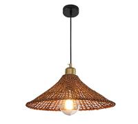 Lámpara de techo rústica retro hecha a mano con pantalla de ratán marrón, lámpara colgante de 1 luz estilo granja para sala de estar, pantalla creativa de mimbre para cocina, dormitorio, comedor y ent