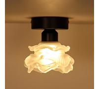 Lámpara de Techo Semiempotrada de Cristal, Lámpara de Techo Vintage Negra para Pasillo con Pantalla Floral, Base de 8 Cm, Lámparas de Techo Modernas para Porche, Pasillo Y Dormitorio.