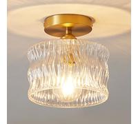 Lámpara de Techo Semiempotrada de Latón, Mini Pantalla de Cristal Dorada, Moderna Lámpara de Techo, Lámpara de Techo para Pasillo, Entrada, Porche, Dormitorio./Mi