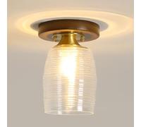 Lámpara de Techo Semiempotrada de Madera, 15 cm (5,9"), Estilo Vintage, para Pasillo, con Pantalla de Cristal, Ideal para Pasillos Y Entradas./Mi