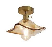 Lámpara de Techo Semiempotrada Dorada para Pasillo, Lámpara de Techo Vintage con Pantalla de Cristal Ámbar para Entrada de Porche, Lámpara de Techo Moderna Nórdica de Latón/Mi