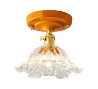Lámpara de Techo Semiempotrada, Iluminación de Techo de Vidrio, Lámpara de Techo para Pasillo, Lámpara de Techo Vintage, Lámparas de Techo con Base de Madera para Porche O Pasillo./Mi
