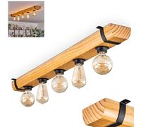 Lámpara de techo Skads de HOFSTEIN, lámpara de techo de madera/metal en colores naturales/negro, lámpara de diseño moderno retro/vintage/industrial con vigas de madera, 5 x E27, sin bombillas