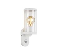 Lámpara exterior Briloner Leuchten con detector de movimiento, aplique exterior cristal, sensor crepuscular, IP44, E27, blanco, 271x94x117 mm (LxAnxAl)