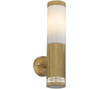 Lámpara exterior Globo Lighting, acero inoxidable con aspecto de madera, plástico opalino, dirección de la luz: hacia arriba, IP44, con LED decorativo, dimensiones: 85x350 mm, longitud del brazo: 142
