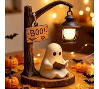 Lámpara Fantasma Halloween Interior Decoración Fantasma Leer Luz Nocturna | 3D Resina Halloween Fantasma Lámpara Fantasma Libros Adorno de Escritorio Lamparas de Mesita de Noche Sin Cable Night Light