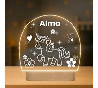 Lámpara Infantil Personalizada con Nombre - Luz LED Quitamiedos para Habitación de Bebé con Diferentes Diseños - Regalo Original para Bebe, Nacimiento, Bautizo o Cumpleaños (UNICORNIO)