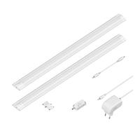 ledscom.de Luz LED bajo el armario SIRIS blanco mate con detector de movimiento, plana, cada 50cm, cada 531lm, blanco cálido, juego de 2