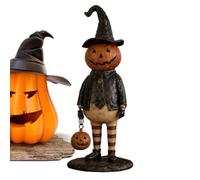 Lámpara LED de calabaza de Halloween, decoración retro con linterna de mano | Estatua de cabeza de calabaza para pasillo, sala de estudio, chimenea, mesa de centro, mesita de noche, casa encantada
