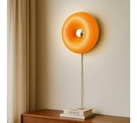 Lámpara LED de mesa/pared Fjora de Lindby, naranja/cromo, Ø30 cm, atenuable.