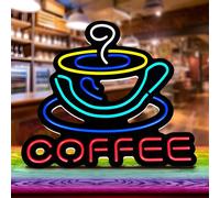 Lámpara LED de neón, lámpara colgante decorativa, diseño "Coffee" en colores variados, aproximadamente 38 x 38 x 1,6 cm