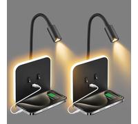 Lámpara LED de pared de 3 W + 9 W, lámpara de lectura con mesita de noche y puerto USB e interruptor, lámpara de dormitorio giratoria 350°, lámpara de lectura para pasillo, sala de estar (02)