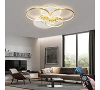 Lámpara Led Grande para Sala De Estar De 110 W Diseño De Anillo Negro con Control Remoto Luz De Techo Dormitorio Pantalla De Acrílico Cocina Oficina Iluminación De La Habitación De Los Niños, Dorado,