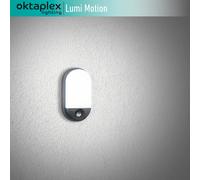 Lámpara LED ovalada Oktaplex con sensor de movimiento, IP54, para sótano, 230V, 3000K (blanco cálido), lámpara de pared o de techo, color antracita