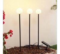 Lámpara LED solar Lindby Brindley, juego de 3, negro, cristal