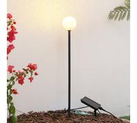 Lámpara LED solar Lindby Brindley, negra, cristal, IP65
