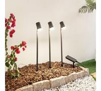 Lámpara LED solar Lindby Myric, juego de 3, negro, aluminio, 3000 K