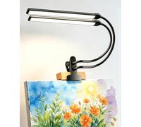 Lámpara Pinza LED de Doble Cabezal para Caballete, Escritorio, Cama | Dos Barras LED 36CM Amplia Cobertura, 3 Colores x 10 Intensidad Regulables, Cuello de Cisne Flexible, Conexión USB, Negro