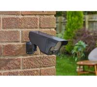 Lámpara solar con diseño de lente de cámara, con sensor de movimiento, alcance de detección de 6 metros, 280 lúmenes, 25 LEDs de luz blanca fría, dimensiones: 9x27.5x13.7 cm