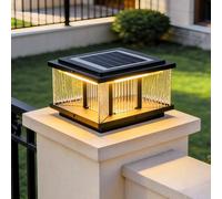 Lámpara solar de columna para poste al aire libre, moderna lámpara LED negra impermeable para puerta, valla, patio, jardín, terraza, paquete de 2