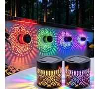 Lámpara Solar de Pared con Diseño de Mandala,Lámpara de Proyector de Valla de Jardín Al Aire Libre,Luces Solares Decorativas de Mandala,Luz de Valla de Metal Impermeable Para Jardín (2, color)