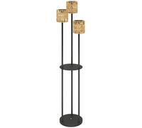 Outsunny Lámpara de Pie Boho Rattán Solar 3 Luces con Estante Amarilla | Luz de jardín independiente, luces autoencendido/apagado, IP44 impermeable, porche/pasillo/terraza