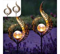 Lámpara solar Gadgy Gadgy con estaca para jardín – Juego de 2 luces solares para jardín – Iluminación solar para jardín – Iluminación LED exterior con sensor – Linterna de jardín – Foco de jardín – Es
