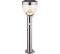 Lámpara solar Globo Lighting, acero inoxidable, plástico gris, plástico transparente, interruptor de encendido/apagado, batería incluida (1x CR18650, 2200mAh, 3.7V), sensor incluido, IP44, 3 ajustes d