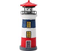Lámpara solar LED para jardín con diseño de faro, ideal para decorar vallas, disponible en rojo, azul y blanco.