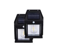 Lampara Solar Pared Exterior negro con Sensor de Movimiento. Foco Solar. Aplique Solar de pared. Lampara Vintage ideal para jardines, porches, patios, garajes. Impermeable IP65