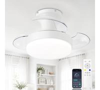 Lampara Ventilador Techo Aspas Retráctiles Plegables, Ventilador Techo Pequeño Con Luz Silencioso Y Mando, LED Regulable, 6 Vel Motor DC, 52cm Retractil Ocultas Para Dormitorio/Habitación Infantil