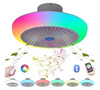 Lampara Ventilador Techo con Luz Silencioso Mando a Distancia Infantil Inspire Colores Plafon LED Ventilador de Techo Iluminación Luces Niños Regulable RGB Altavoz Bluetooth Música Habitacion Blanco
