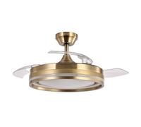 Lampara ventilador techo Dorado Cerrato | Ventilador retráctil DC 6 velocidades | Ventilador de techo con luz 72W 7200Lm mando