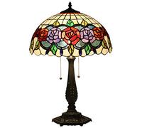 Lámparas De Mesa De Vitrales Estilo Tiffany con Elegante Pantalla Rosa De 16 Pulgadas E Interruptor De Tirador,Iluminación Decorativa para Sala De Estudio De Dormitorio,E27(Bombillas No Incluidas)