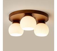 Lámparas de Techo de 15,7" de Estilo Moderno, de Madera, Semiempotradas, Ideales para Dormitorios, Recibidores Y Pasillos. Casquillo E27./Marrón/3 Luces