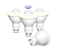 Lamptobe Bombilla LED Detector Movimiento, 5W GU10 Blanco Cálido 3000K No Regulable Auto On/Off Bombilla PIR LED Exterior Interior para Garaje, Pasillo, Patio(4-Unidades)